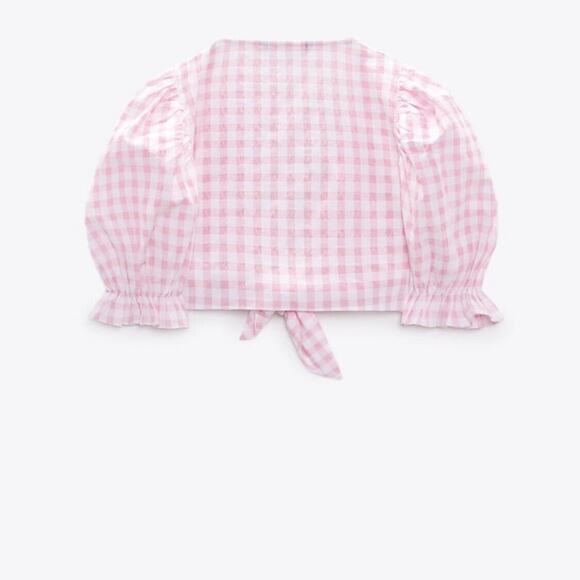 ZARA WOMAN NWT PINK-WHITE CROPPED GINGHAM TOP SIZE MEDIUM 0881/007 - Picture 8 of 8